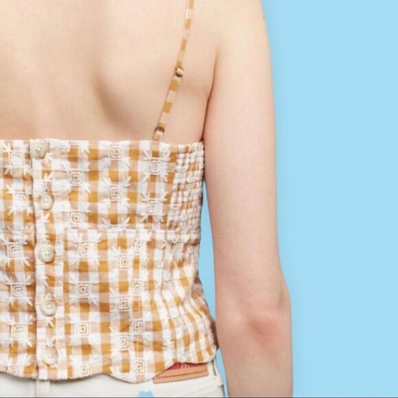 Anthropologie MAEVE Scalloped Hem Gingham Button Crop Top 14 - Picture 7 of 10